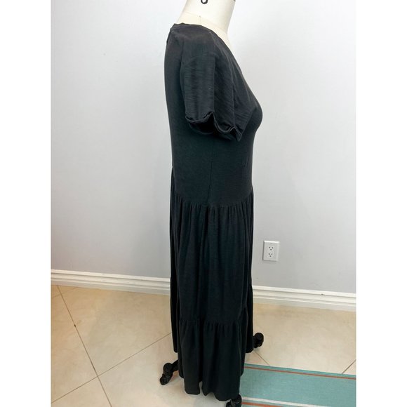 NATION LTD Roman Cotton Tiered T-shirt Dress Sz XS Washed Black - Picture 9 of 15